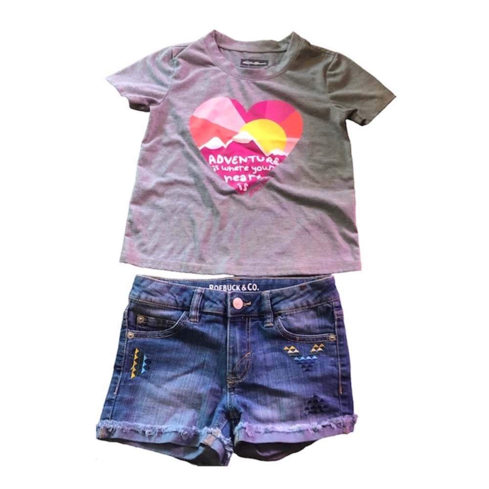 •BUNDLE• Eddie Bower Shirt Size 7/8 Roebucks & Co. Jean Shorts Size 8 Both GUC